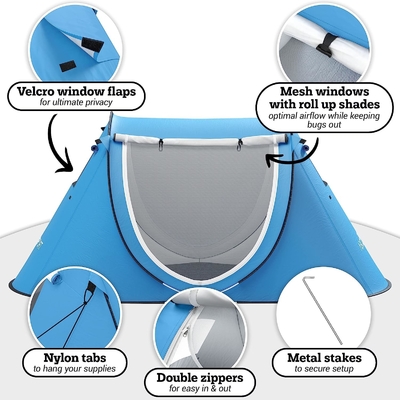 Abco Pop Up Tent per 2 persone - Cabana portatile con 2 porte, resistente all'acqua e protezione UV, borsa da trasporto - Sky Blue