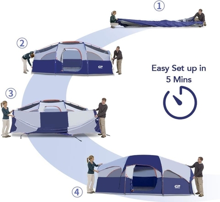 CAMPROS CP Tenda per 8 persone Tende da campeggio Tenda per famiglie resistente alle intemperie 5 Finestre a maglia grande, doppio strato, diviso