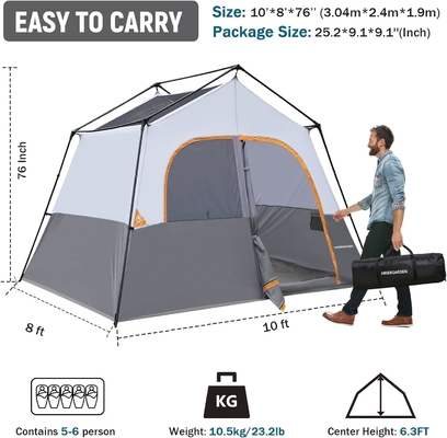 HIKERGARDEN Tenda da campeggio per 6 persone - Portatile facile da impostare Tenda di famiglia per il campeggio, Tenda di cabina in tessuto a prova di vento all'aperto