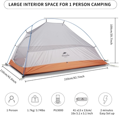 Naturehike Cloud-Up 1 persona tenda leggera backpacking tenda per un uomo, impermeabile ultraleggera tenda singola persona, fare