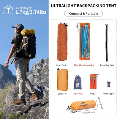 Naturehike Cloud-Up 1 persona tenda leggera backpacking tenda per un uomo, impermeabile ultraleggera tenda singola persona, fare