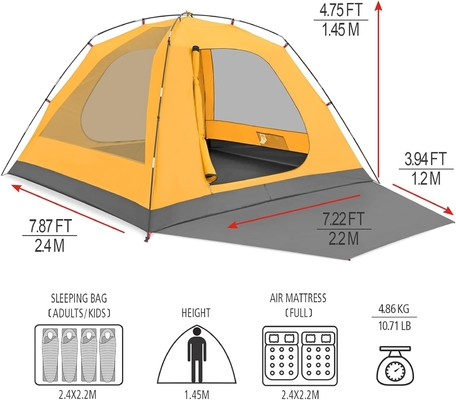 KAZOO 2/4 Persone Tenda da campeggio all'aperto impermeabile per famiglie Tende di grandi dimensioni 2/4 Persone facile da installare Tenda con portico doppio strato