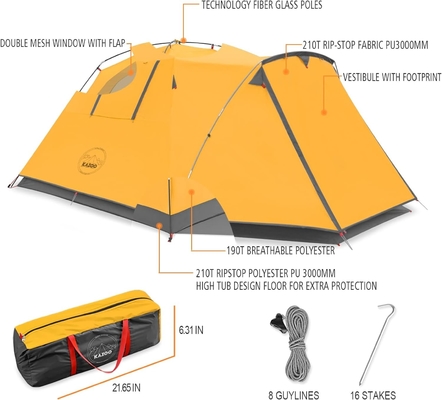 KAZOO 2/4 Persone Tenda da campeggio all'aperto impermeabile per famiglie Tende di grandi dimensioni 2/4 Persone facile da installare Tenda con portico doppio strato