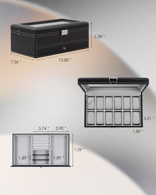 GUKA Watch Box 12 Slot Watch Display Organizer Gioielli in pelle Cassa cassetto Vetro compleanno per uomini Donne, figli marito