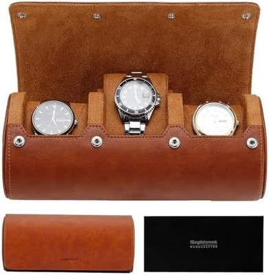 Cassa da viaggio per orologi, rotolo per 3 orologi, pelle finta premium, confezionamento in scatola regalo