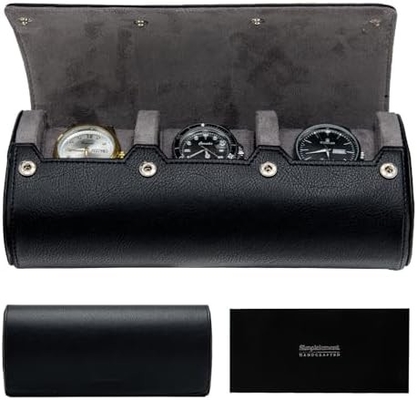 Cassa da viaggio per orologi, rotolo per 3 orologi, pelle finta premium, confezionamento in scatola regalo