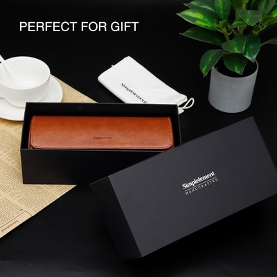 Cassa da viaggio per orologi, rotolo per 3 orologi, pelle finta premium, confezionamento in scatola regalo