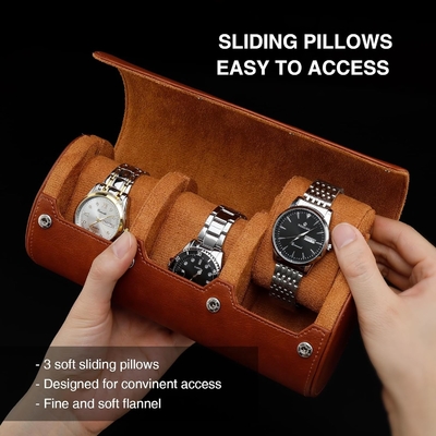 Cassa da viaggio per orologi, rotolo per 3 orologi, pelle finta premium, confezionamento in scatola regalo