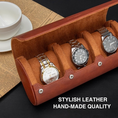 Cassa da viaggio per orologi, rotolo per 3 orologi, pelle finta premium, confezionamento in scatola regalo