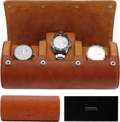 Cassa da viaggio per orologi, rotolo per 3 orologi, pelle finta premium, confezionamento in scatola regalo