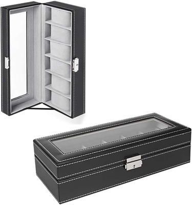 NEX 6 slot Watch Box Organizer per uomini, Black Watch Holder Stand Display Case di stoccaggio