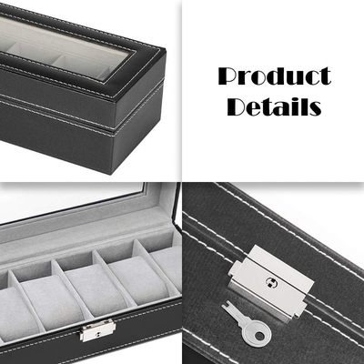 NEX 6 slot Watch Box Organizer per uomini, Black Watch Holder Stand Display Case di stoccaggio