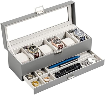 ProCase Watch Box Organizer per uomini, 6 slot Watch Display Case con cassetto, regalo per il giorno del padre uomo Watch Holder Watch