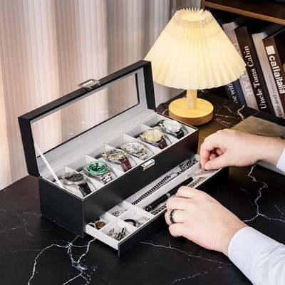 ProCase Watch Box Organizer per uomini, 6 slot Watch Display Case con cassetto, regalo per il giorno del padre uomo Watch Holder Watch