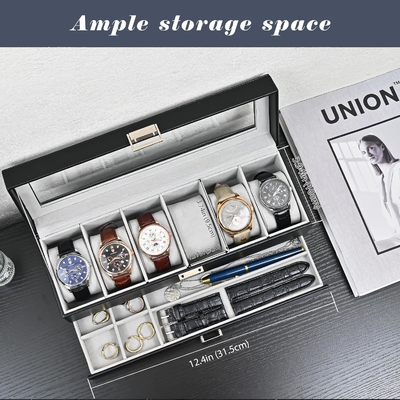 ProCase Watch Box Organizer per uomini, 6 slot Watch Display Case con cassetto, regalo per il giorno del padre uomo Watch Holder Watch