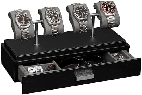 ROTHWELL Luxury Watch Display Case per 4 orologi ️ Scatola per orologi in pelle con rivestimento acrilico e scivolo rimovibile nei cuscini