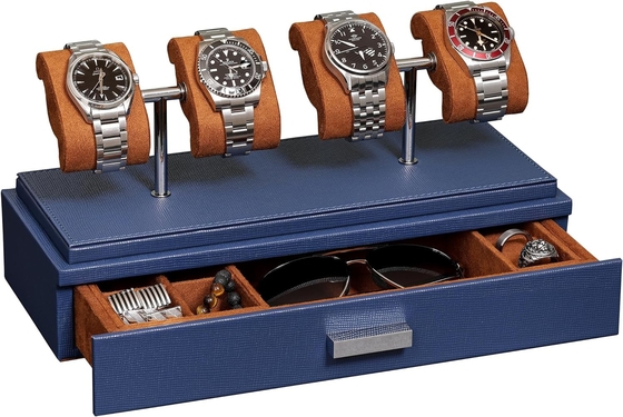 ROTHWELL Luxury Watch Display Case per 4 orologi ️ Scatola per orologi in pelle con rivestimento acrilico e scivolo rimovibile nei cuscini