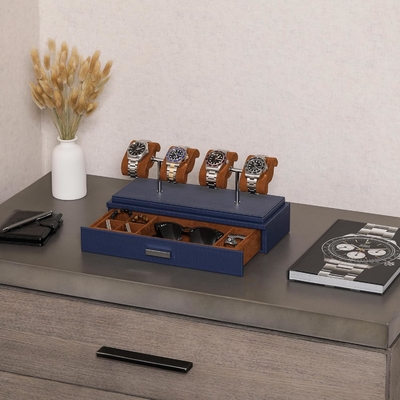 ROTHWELL Luxury Watch Display Case per 4 orologi ️ Scatola per orologi in pelle con rivestimento acrilico e scivolo rimovibile nei cuscini