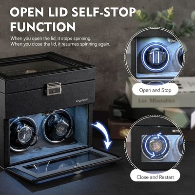 Casella automatica per orologi doppi con 8 caselle di stoccaggio extra, casella automatica per orologi doppi con organizzatore di gioielli,