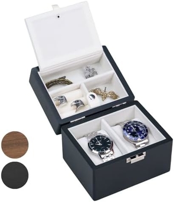 Casella per orologi, custodia da viaggio per uomini, organizzatore per orologi in legno e portagioielli per donna, protezione portatile a 2 slot