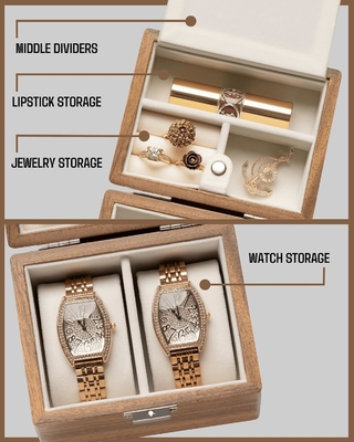 Casella per orologi, custodia da viaggio per uomini, organizzatore per orologi in legno e portagioielli per donna, protezione portatile a 2 slot