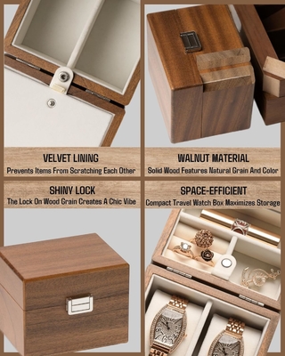 Casella per orologi, custodia da viaggio per uomini, organizzatore per orologi in legno e portagioielli per donna, protezione portatile a 2 slot