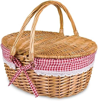 Cesto da picnic di vucca con coperchio e maniglia corpo tessuto robusto con rivestimento lavabile per Pasqua, festa della mamma, campeggio all'aperto