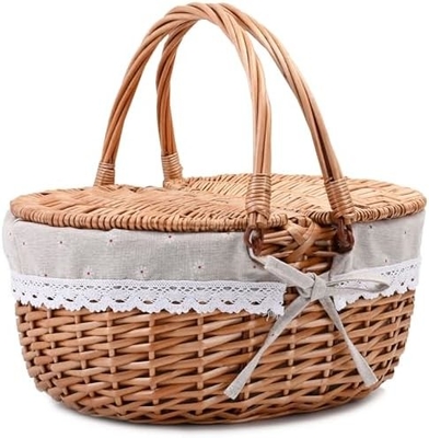 Cesto da picnic di vucca con coperchio e maniglia corpo tessuto robusto con rivestimento lavabile per Pasqua, festa della mamma, campeggio all'aperto