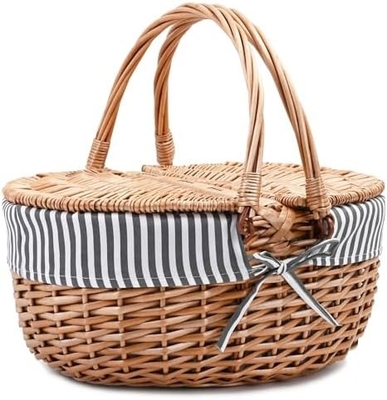 Cesto da picnic di vucca con coperchio e maniglia corpo tessuto robusto con rivestimento lavabile per Pasqua, festa della mamma, campeggio all'aperto