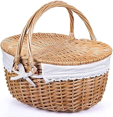 Cesto da picnic di vucca con coperchio e maniglia corpo tessuto robusto con rivestimento lavabile per Pasqua, festa della mamma, campeggio all'aperto