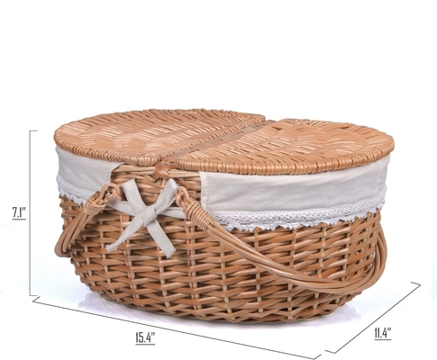 Cesto da picnic di vucca con coperchio e maniglia corpo tessuto robusto con rivestimento lavabile per Pasqua, festa della mamma, campeggio all'aperto