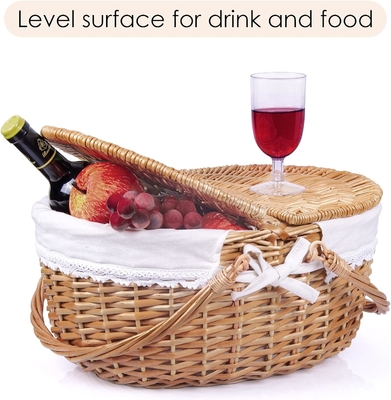 Cesto da picnic di vucca con coperchio e maniglia corpo tessuto robusto con rivestimento lavabile per Pasqua, festa della mamma, campeggio all'aperto