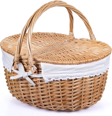 Cesto da picnic di vucca con coperchio e maniglia corpo tessuto robusto con rivestimento lavabile per Pasqua, festa della mamma, campeggio all'aperto