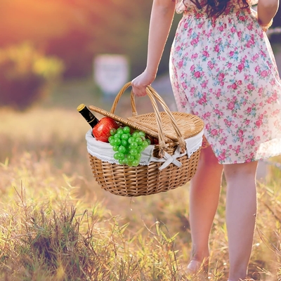 Cesto da picnic di vucca con coperchio e maniglia corpo tessuto robusto con rivestimento lavabile per Pasqua, festa della mamma, campeggio all'aperto