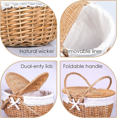 Cesto da picnic di vucca con coperchio e maniglia corpo tessuto robusto con rivestimento lavabile per Pasqua, festa della mamma, campeggio all'aperto