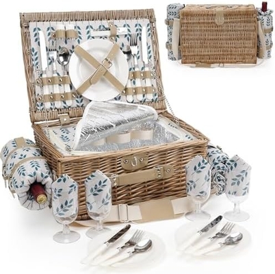 Cesto da picnic di vucca con coperchio e maniglia corpo tessuto robusto con rivestimento lavabile per Pasqua, festa della mamma, campeggio all'aperto