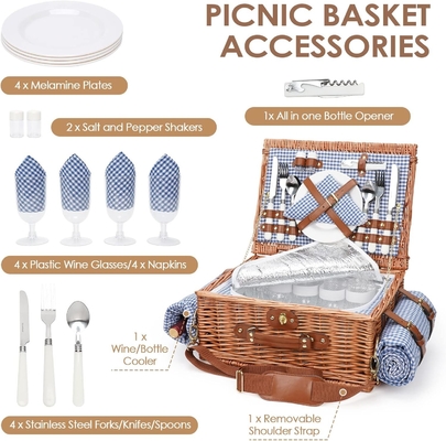 Cesto da picnic di vucca con coperchio e maniglia corpo tessuto robusto con rivestimento lavabile per Pasqua, festa della mamma, campeggio all'aperto