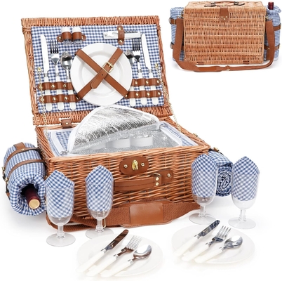 Cesto da picnic di vucca con coperchio e maniglia corpo tessuto robusto con rivestimento lavabile per Pasqua, festa della mamma, campeggio all'aperto