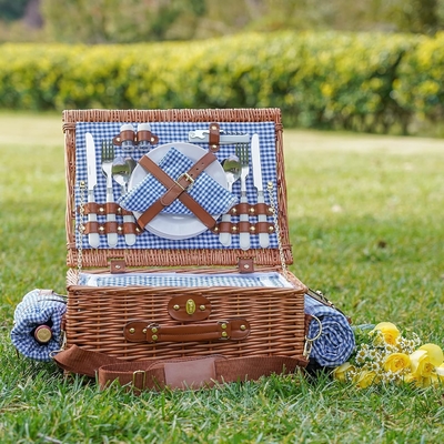 Cesto da picnic di vucca con coperchio e maniglia corpo tessuto robusto con rivestimento lavabile per Pasqua, festa della mamma, campeggio all'aperto
