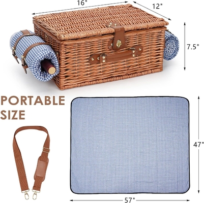 Cesto da picnic di vucca con coperchio e maniglia corpo tessuto robusto con rivestimento lavabile per Pasqua, festa della mamma, campeggio all'aperto