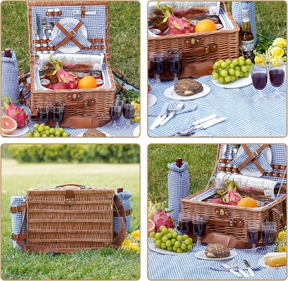 Cesto da picnic di vucca con coperchio e maniglia corpo tessuto robusto con rivestimento lavabile per Pasqua, festa della mamma, campeggio all'aperto