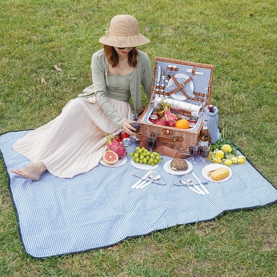 Cesto da picnic di vucca con coperchio e maniglia corpo tessuto robusto con rivestimento lavabile per Pasqua, festa della mamma, campeggio all'aperto