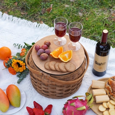 Piccoli cestini da picnic con raffreddatore isolato, cestino da picnic per 2 persone, cestino da legno, con 2 set