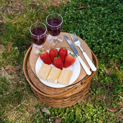 Piccoli cestini da picnic con raffreddatore isolato, cestino da picnic per 2 persone, cestino da legno, con 2 set