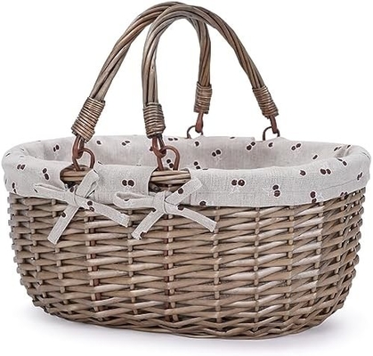 G GOOD GAIN Cestino da picnic di vucca con maniglie pieghevoli doppie, cesto da picnic Willow, cesto di Pasqua tessuto a mano naturale,