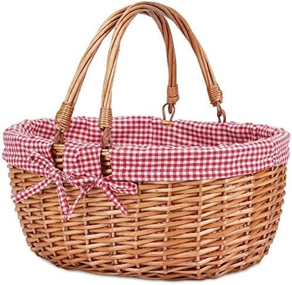 G GOOD GAIN Cestino da picnic di vucca con maniglie pieghevoli doppie, cesto da picnic Willow, cesto di Pasqua tessuto a mano naturale,