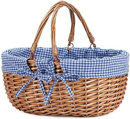 G GOOD GAIN Cestino da picnic di vucca con maniglie pieghevoli doppie, cesto da picnic Willow, cesto di Pasqua tessuto a mano naturale,