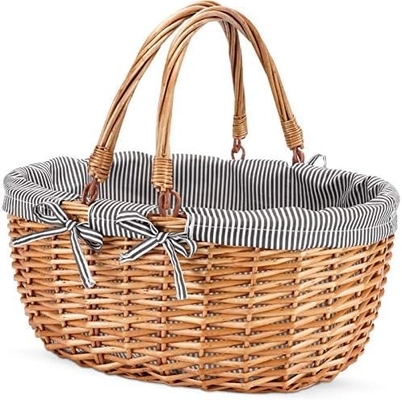 G GOOD GAIN Cestino da picnic di vucca con maniglie pieghevoli doppie, cesto da picnic Willow, cesto di Pasqua tessuto a mano naturale,