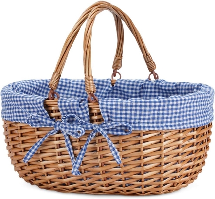 G GOOD GAIN Cestino da picnic di vucca con maniglie pieghevoli doppie, cesto da picnic Willow, cesto di Pasqua tessuto a mano naturale,