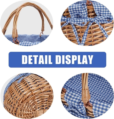 G GOOD GAIN Cestino da picnic di vucca con maniglie pieghevoli doppie, cesto da picnic Willow, cesto di Pasqua tessuto a mano naturale,